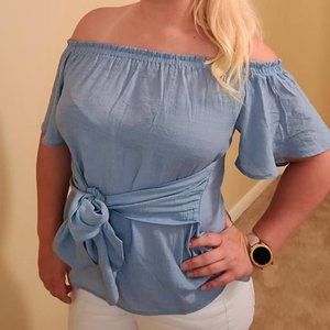 Dusty Blue Off-Shoulder Top